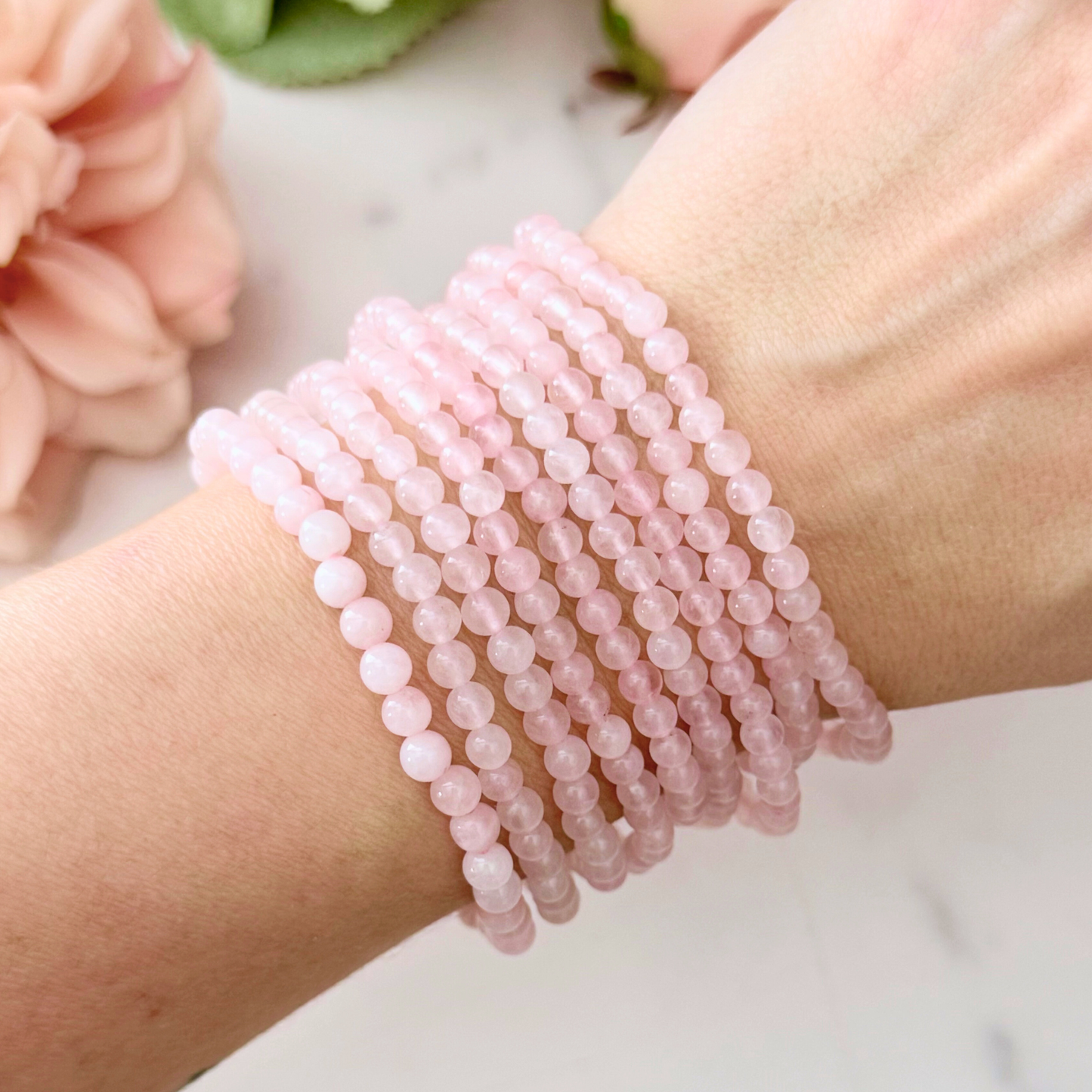 4mm Rose Quartz Beaded Bracelet