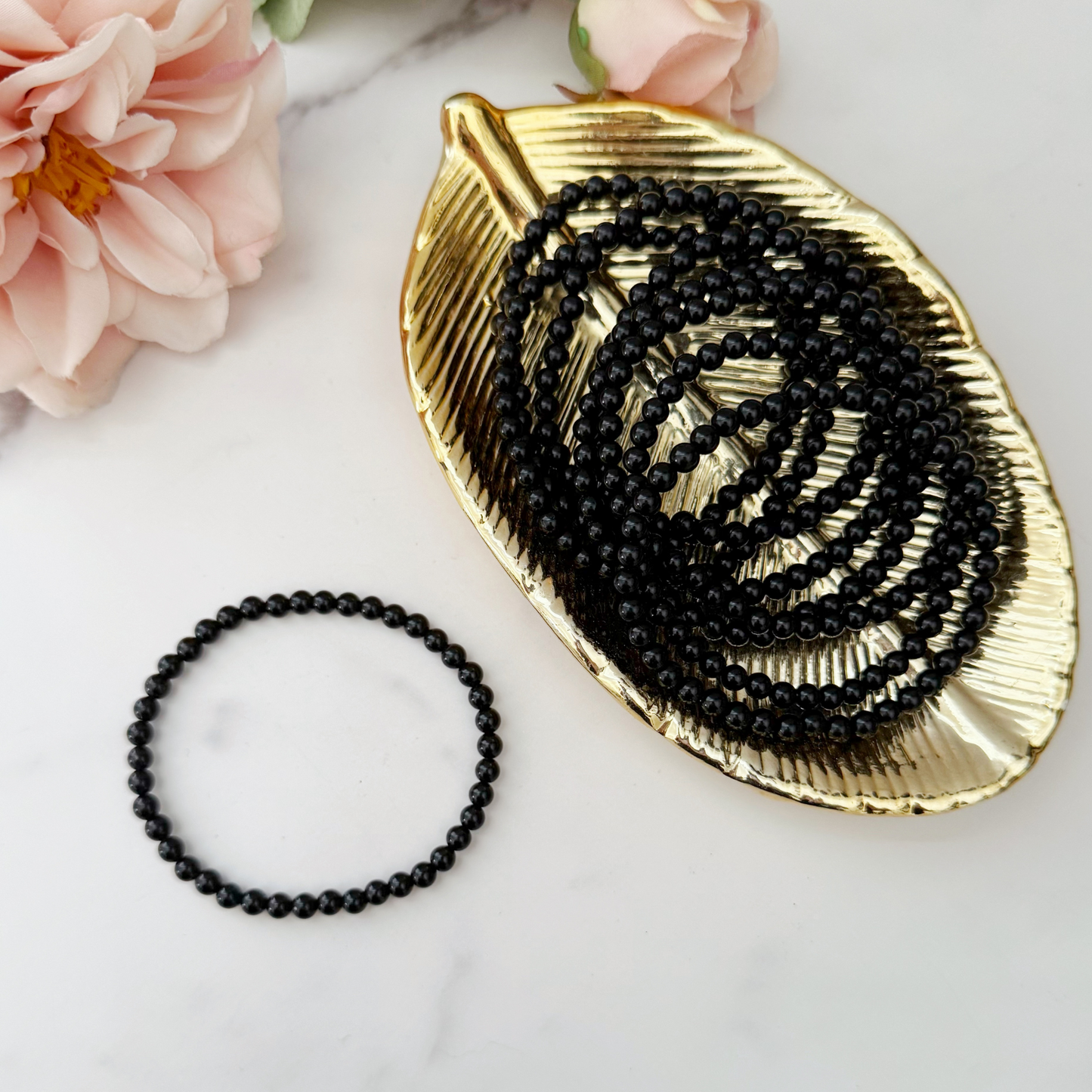 4mm Black Obsidian Beaded Bracelet