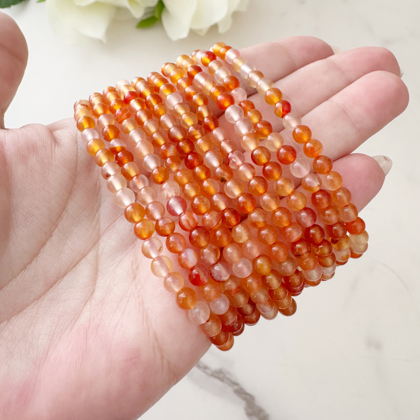 4mm Carnelian Agate Beaded Bracelet