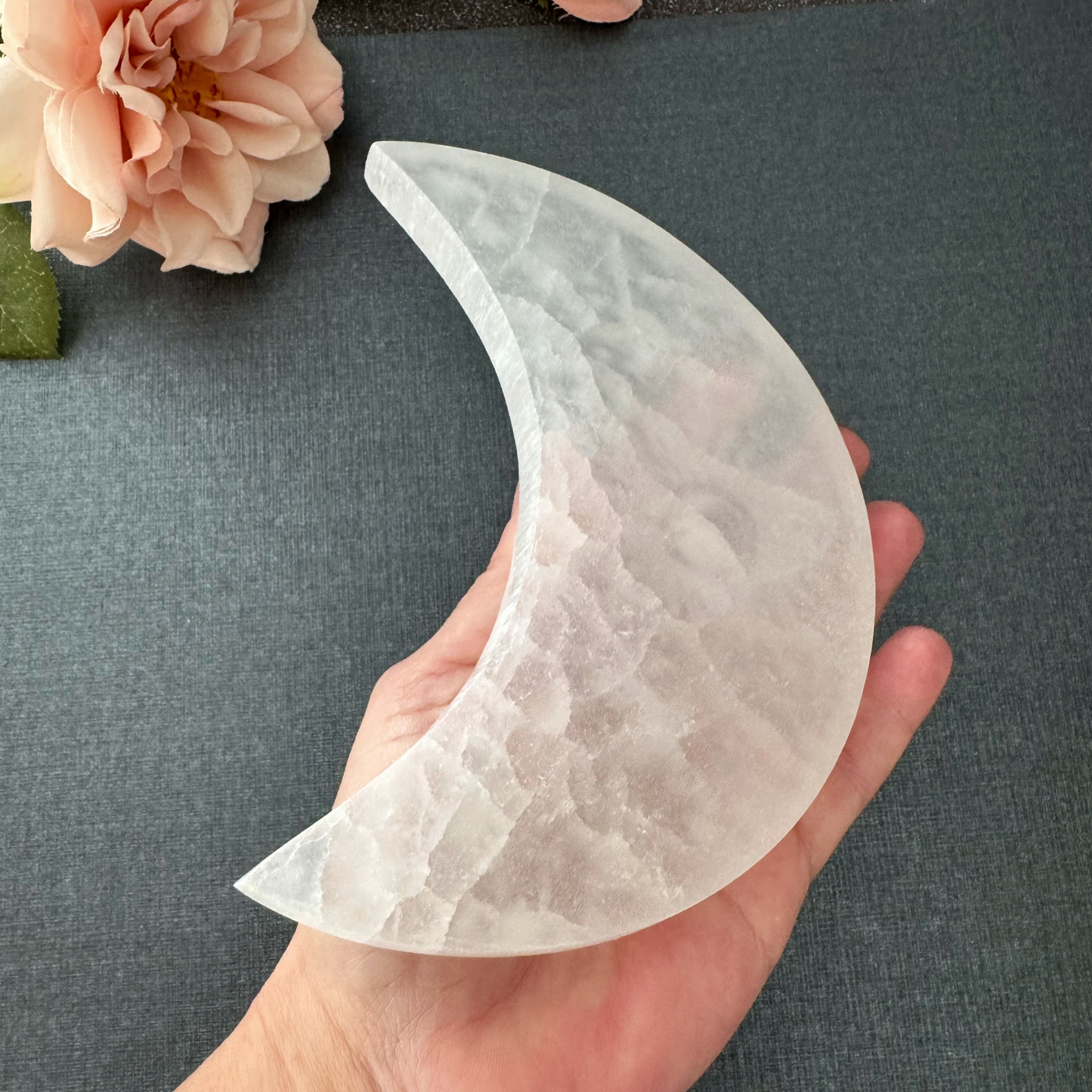 5" Engraved Celestial Crescent Moon Selenite Charging Plate