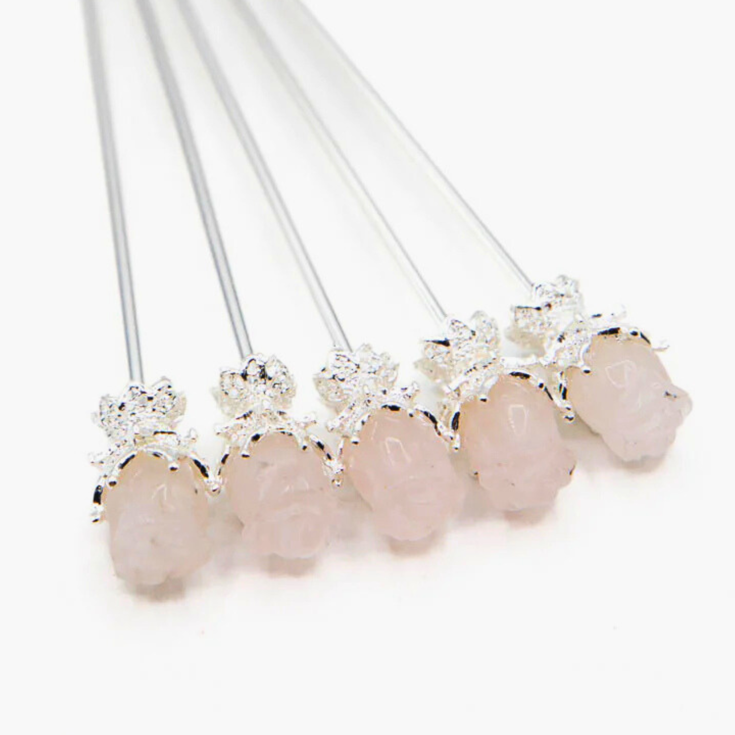 Rose Quartz Rose Hair Pin