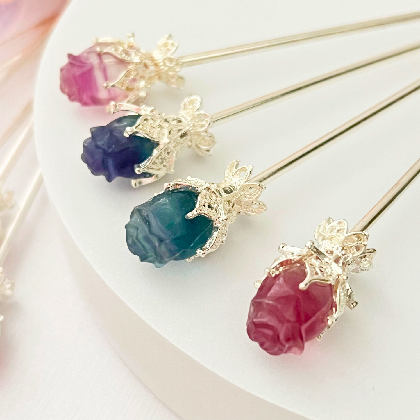 Rainbow Fluorite Rose Hair Pin