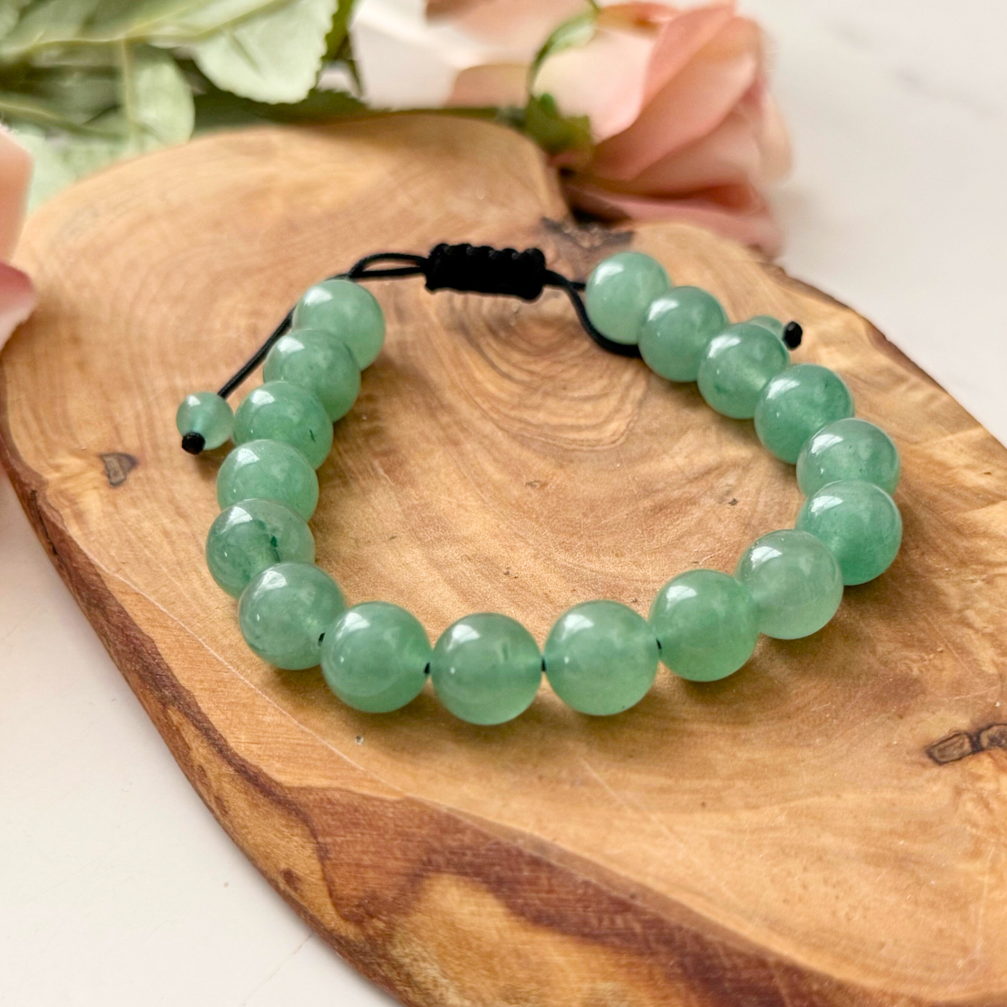 10mm Adjustable Green Aventurine Beaded Bracelet