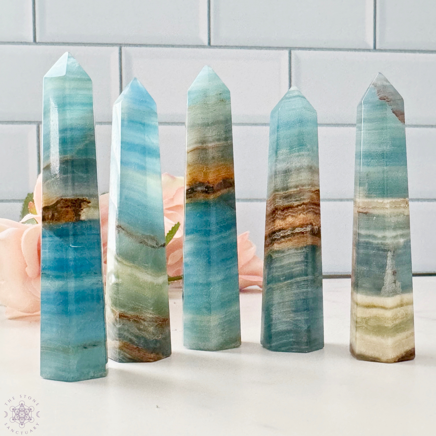 4" Blue Onyx Point (Lemurian Aquatine Calcite)