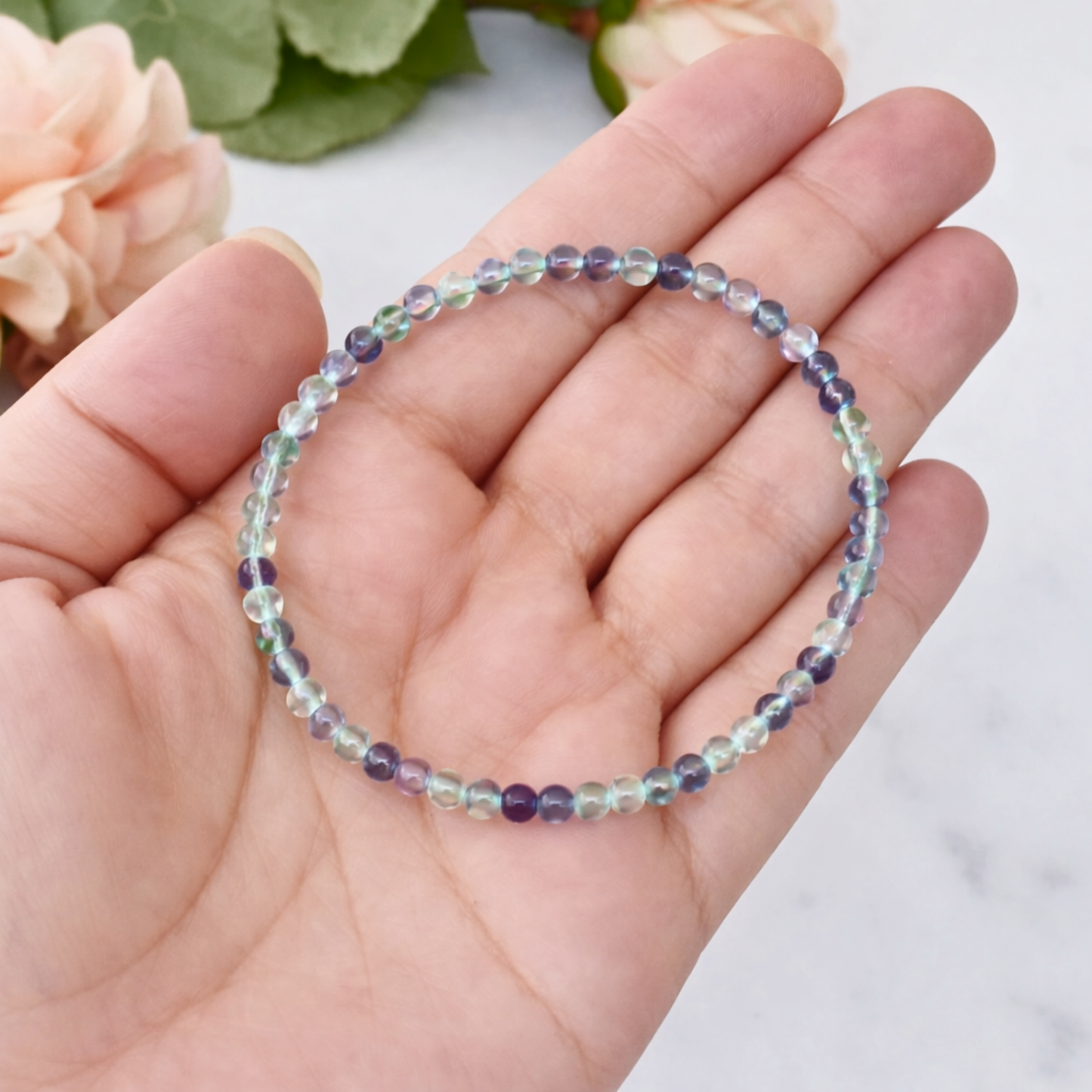 4mm Rainbow Fluorite Beaded Bracelet