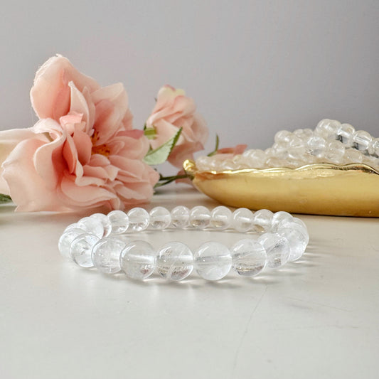 8mm Clear Quartz Beaded Bracelet