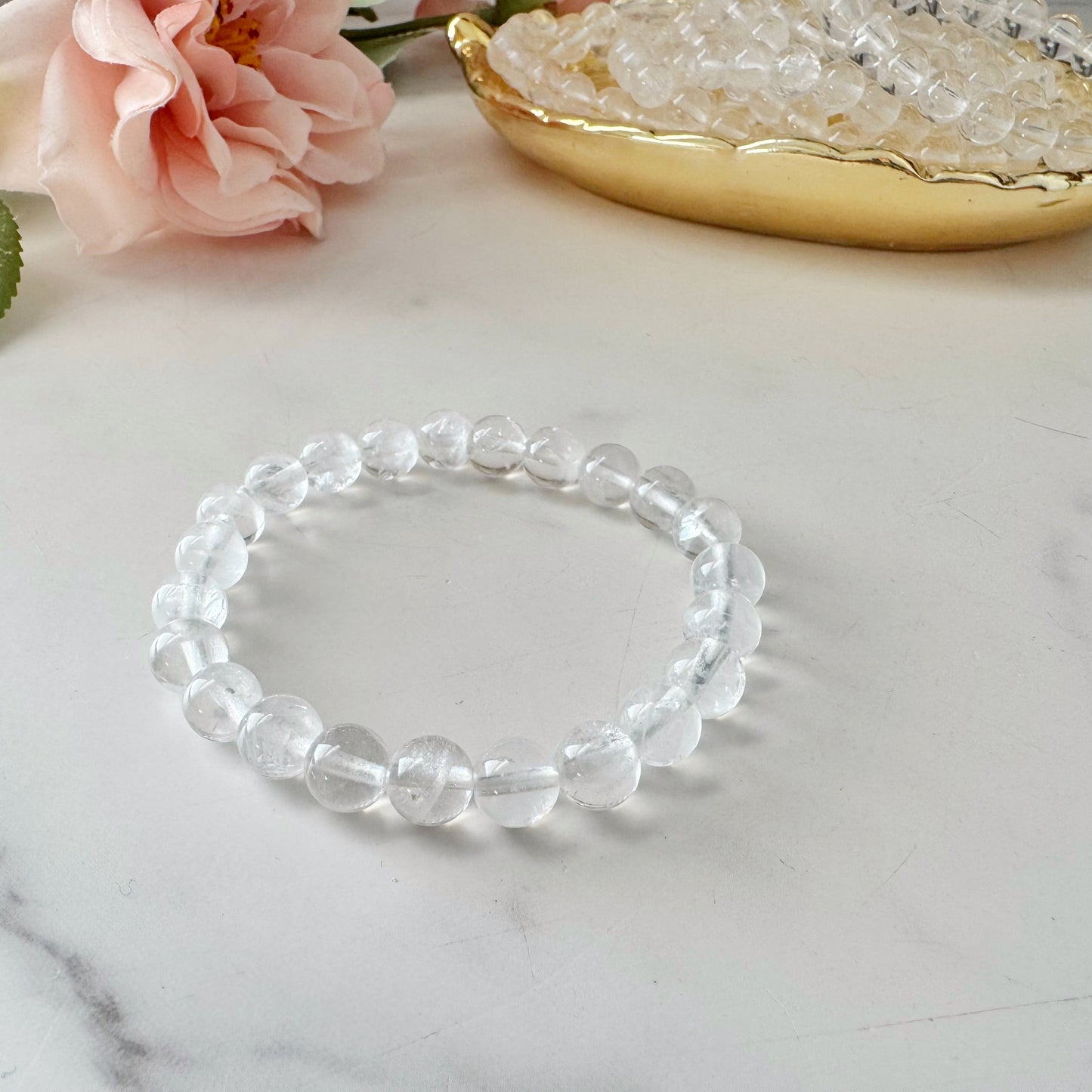 8mm Clear Quartz Beaded Bracelet