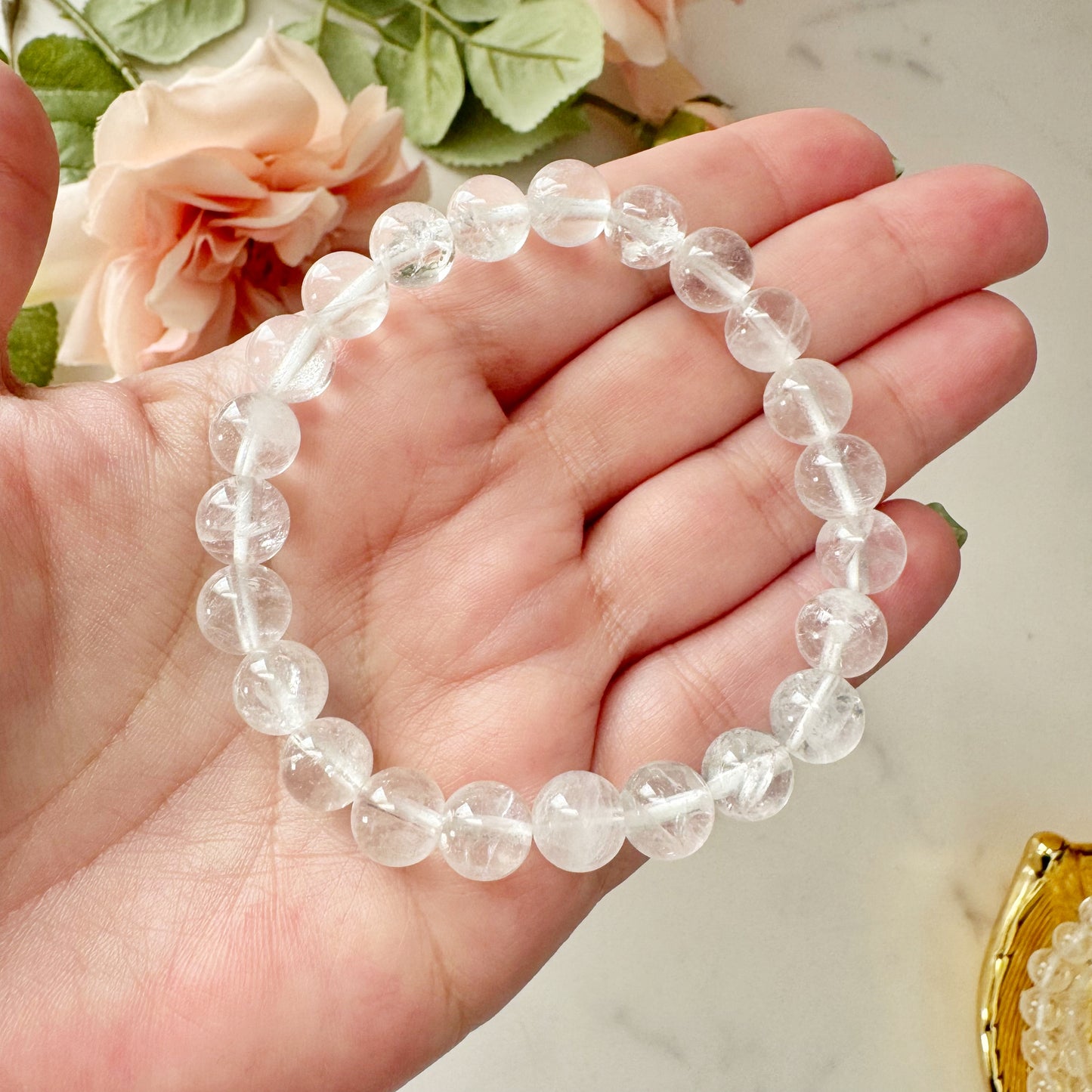 8mm Clear Quartz Beaded Bracelet