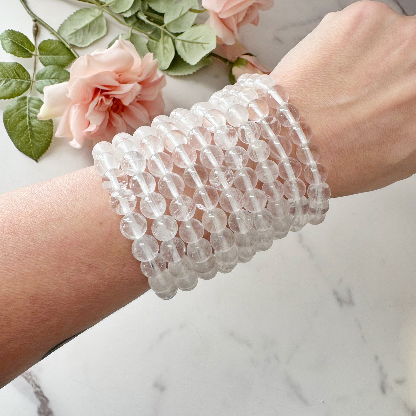 8mm Clear Quartz Beaded Bracelet