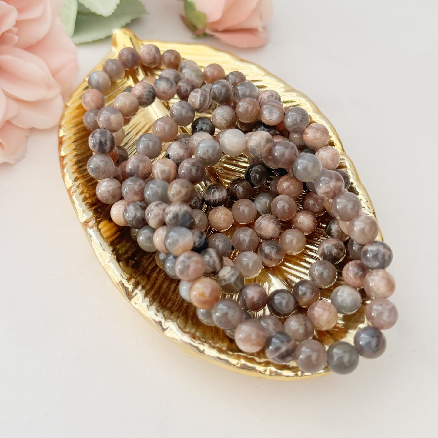 8mm Black Moonstone Beaded Bracelet