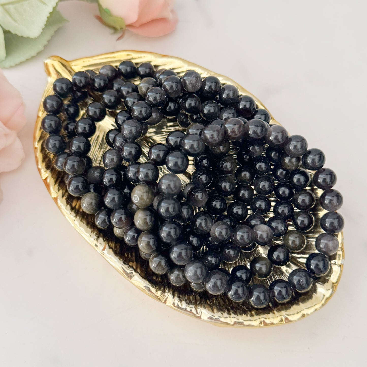 8mm Gold Sheen Obsidian Beaded Bracelet