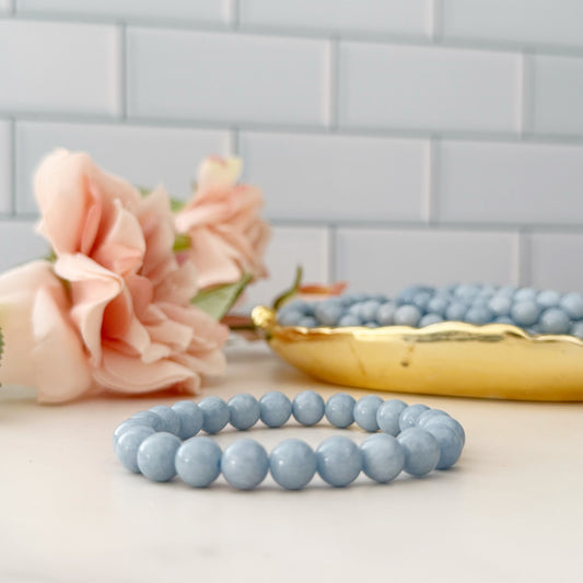 8mm Angelite Beaded Bracelet