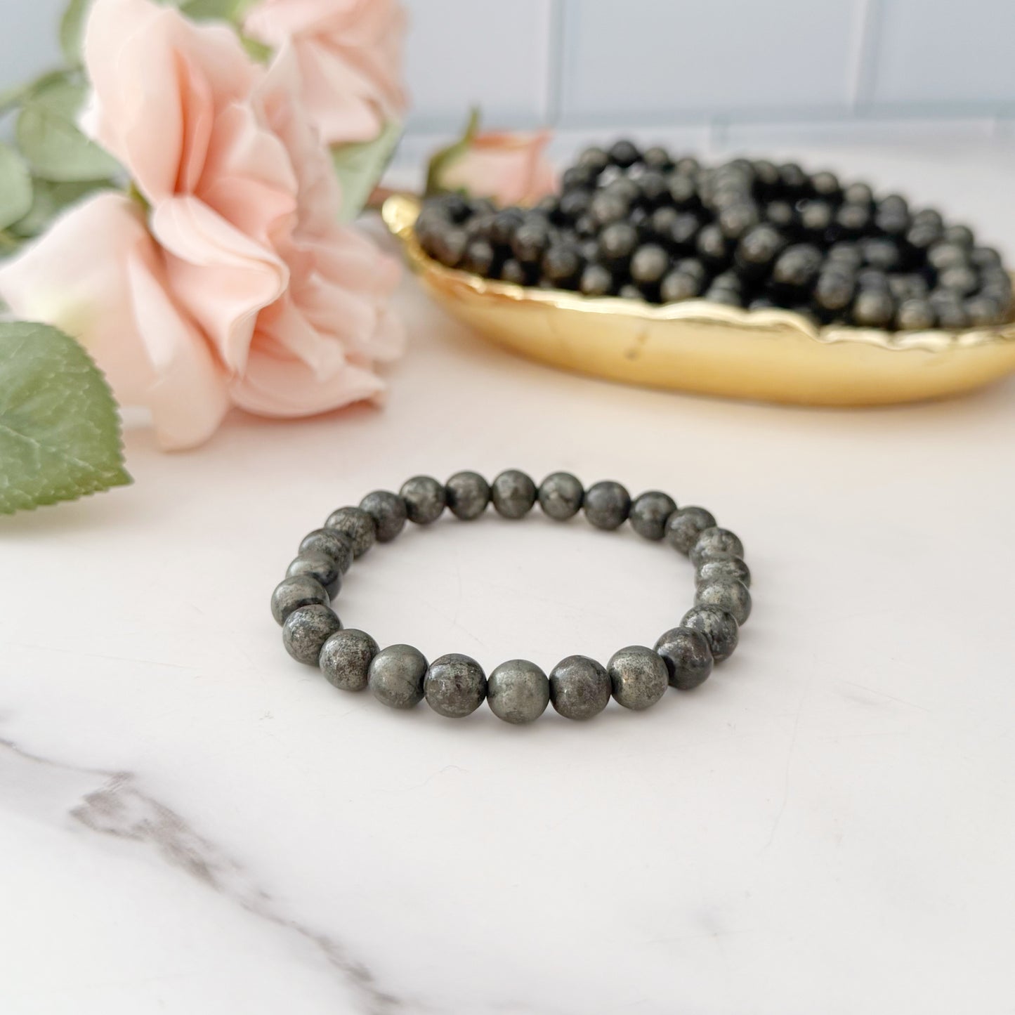8mm Pyrite Beaded Bracelet