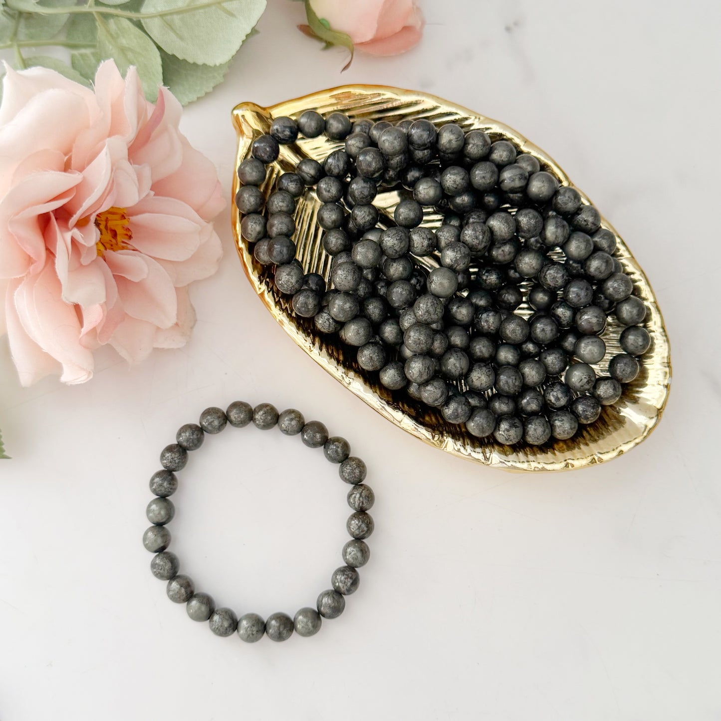 8mm Pyrite Beaded Bracelet