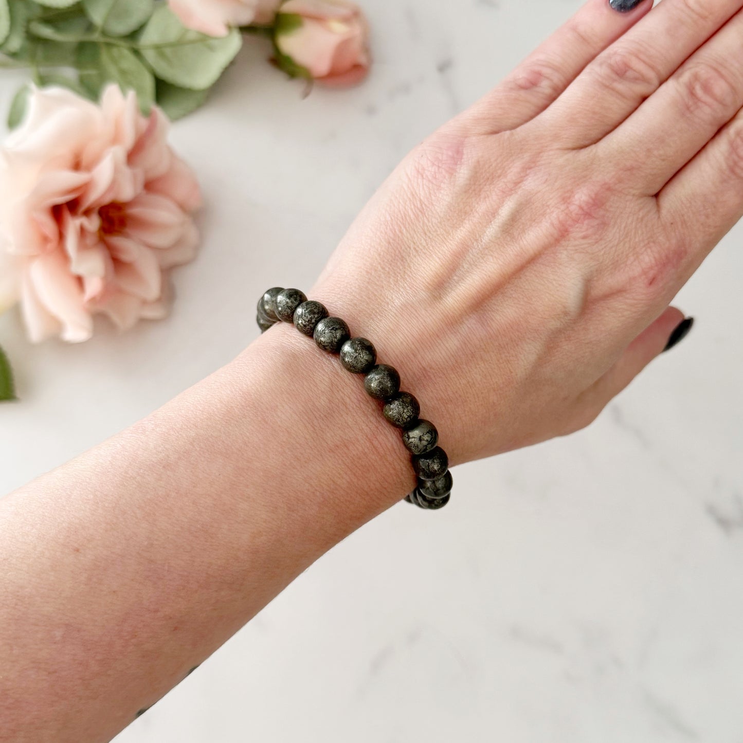 8mm Pyrite Beaded Bracelet