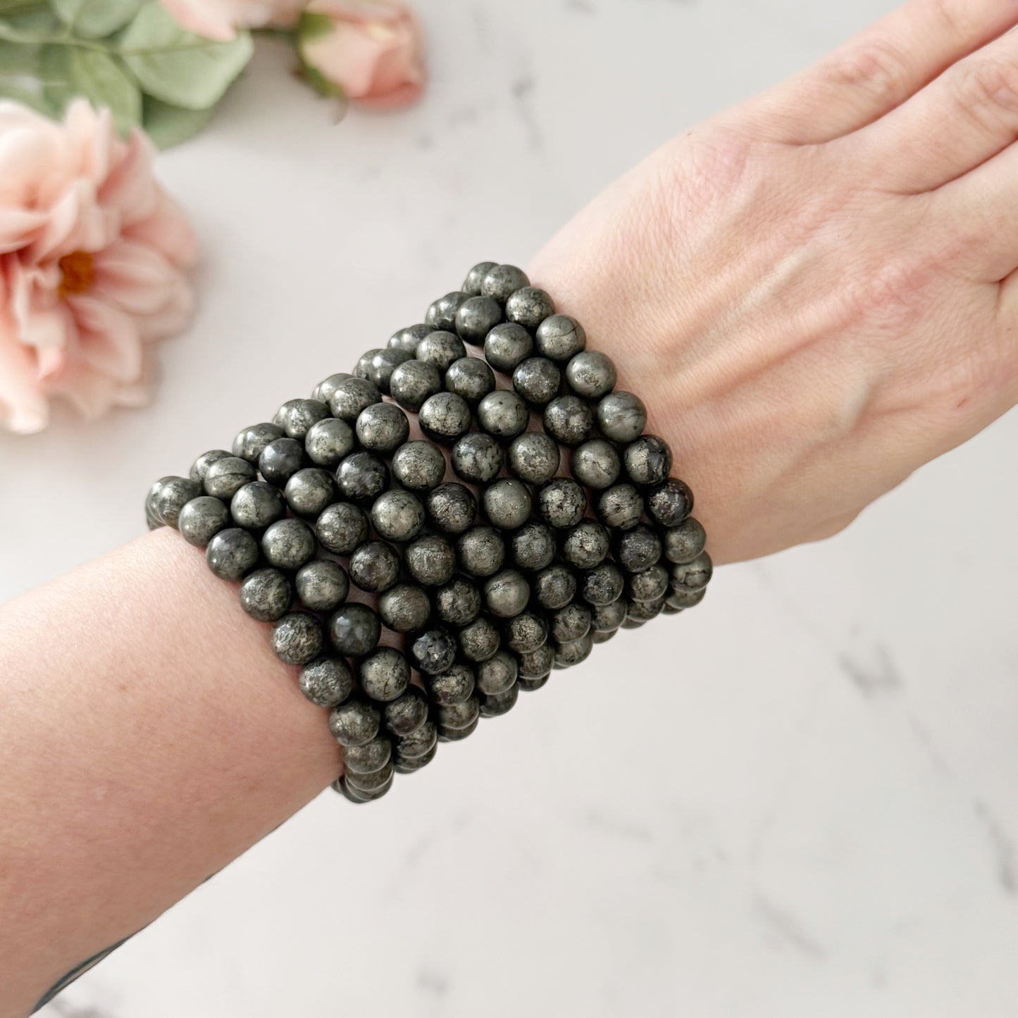 8mm Pyrite Beaded Bracelet