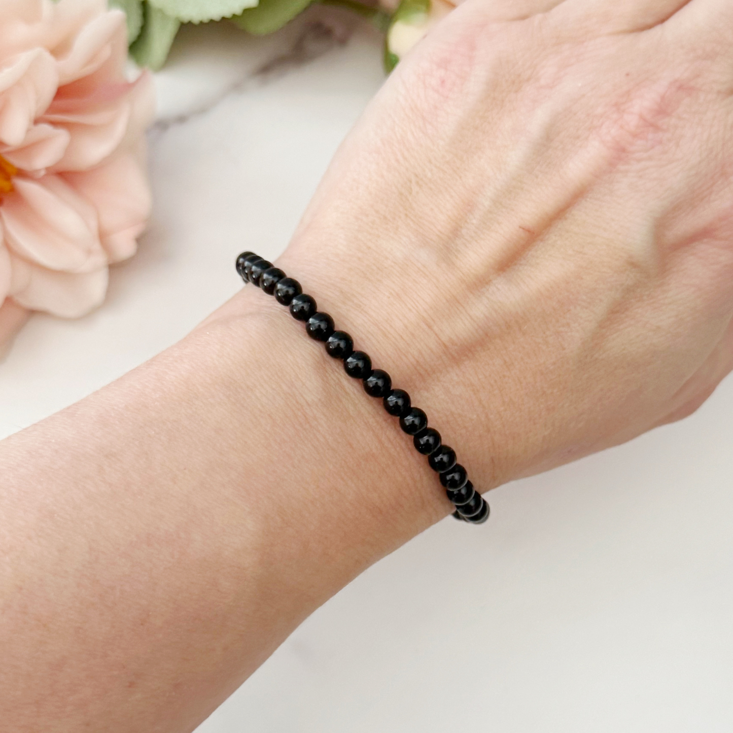 4mm Black Obsidian Beaded Bracelet