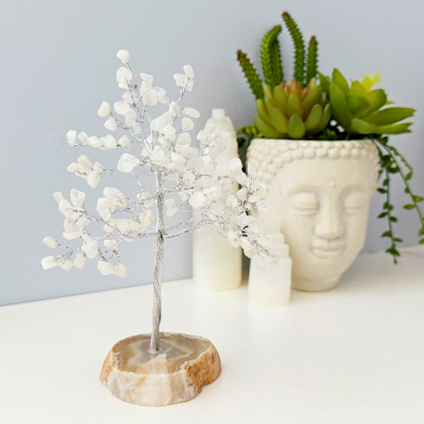 7.5" Rainbow Moonstone with Agate Base Gemstone Tree