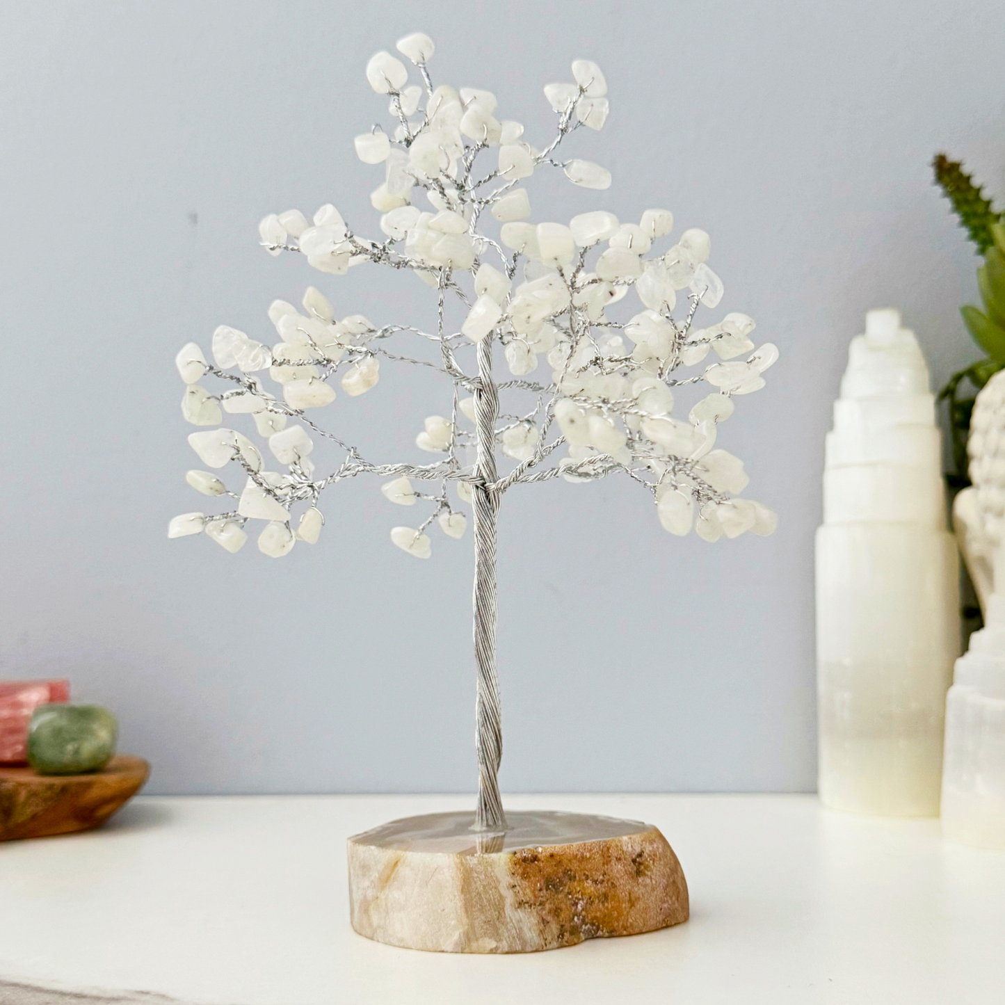 7.5" Rainbow Moonstone with Agate Base Gemstone Tree