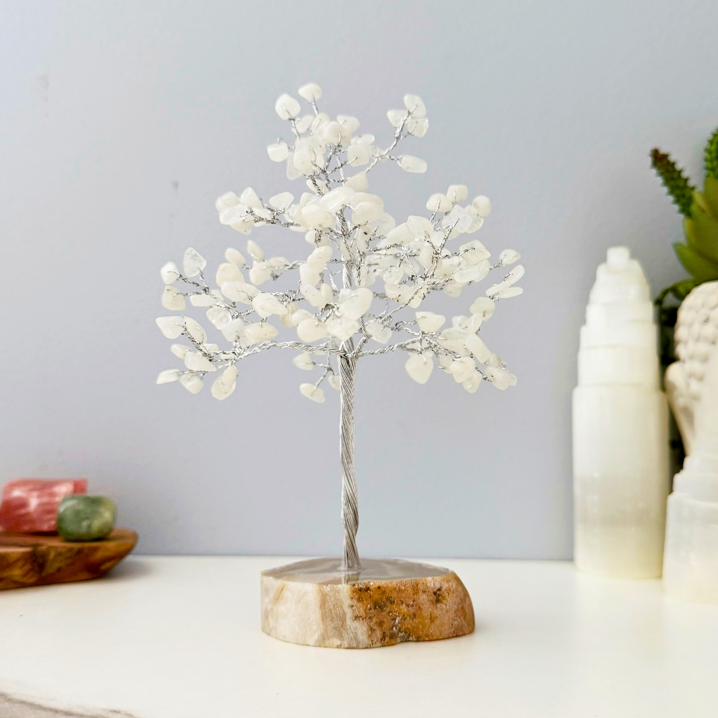 7.5" Rainbow Moonstone with Agate Base Gemstone Tree