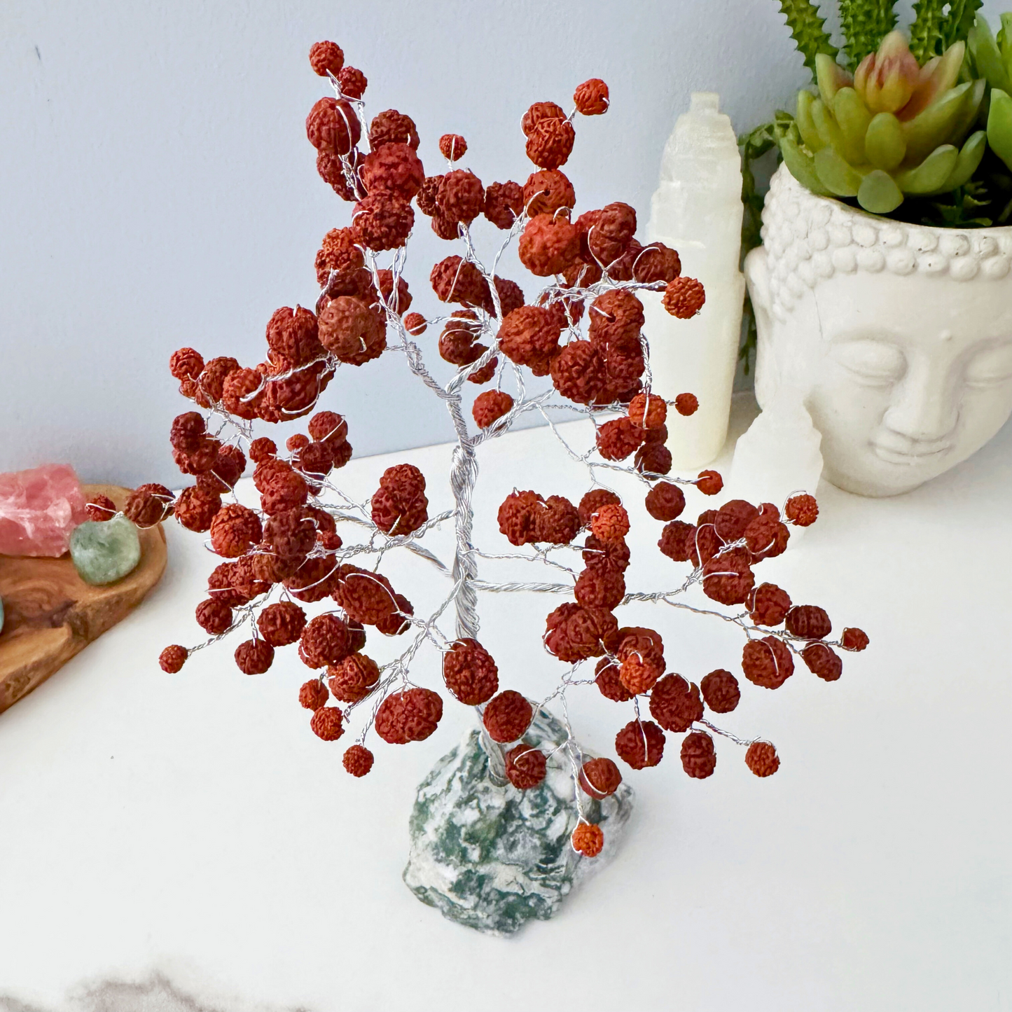 8" Rudraksha Gemstone Tree with Tree Agate Base