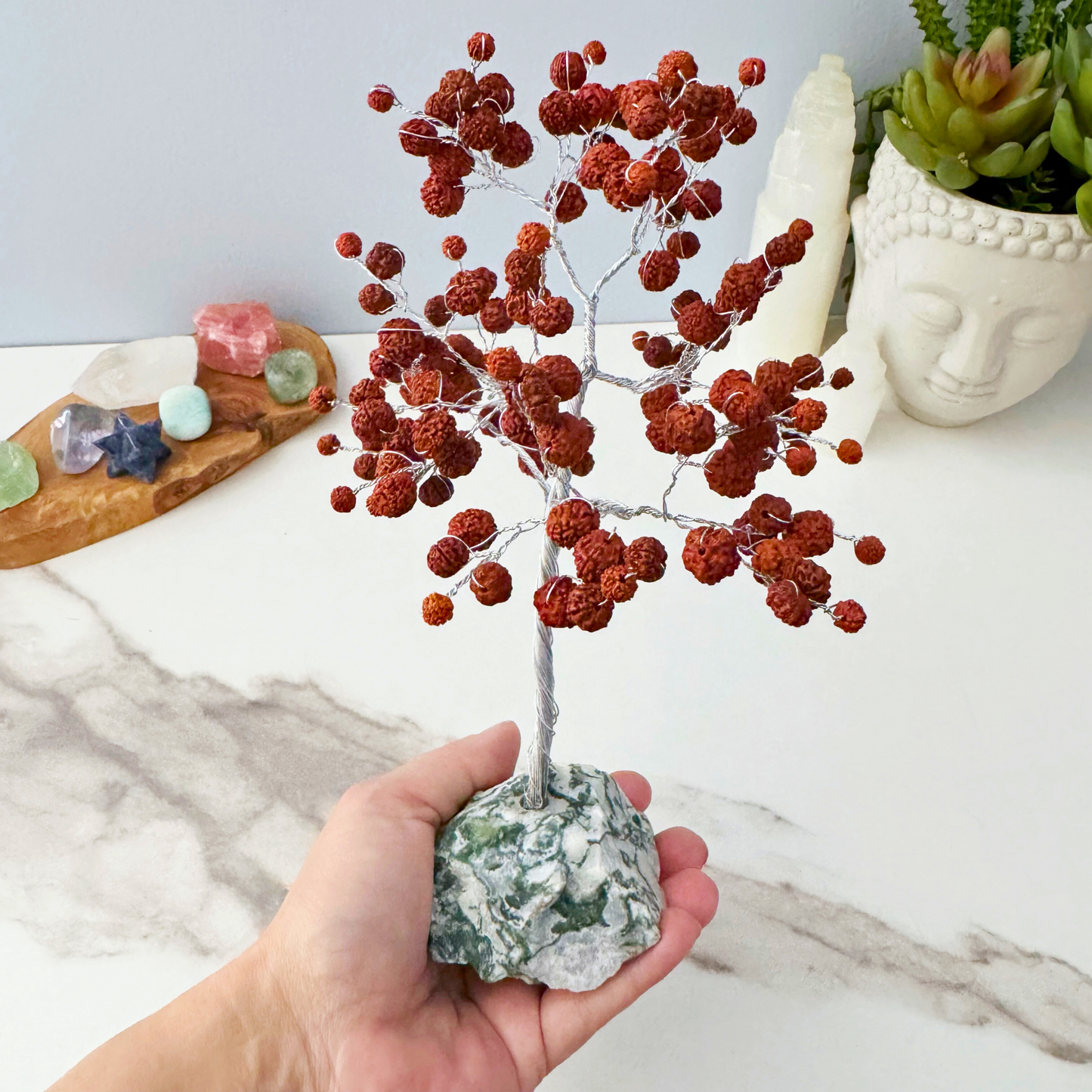 8" Rudraksha Gemstone Tree with Tree Agate Base