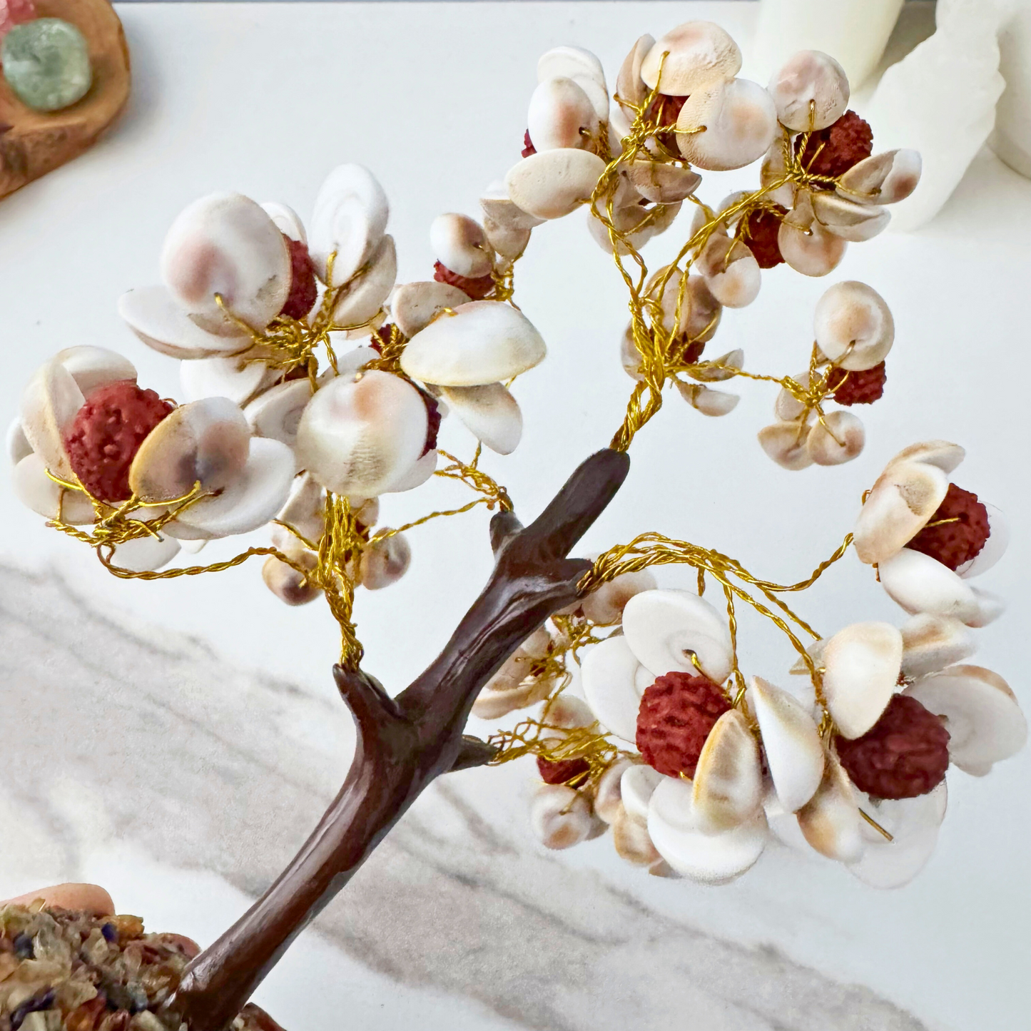 8" Shell & Rudraksha Gemstone Tree