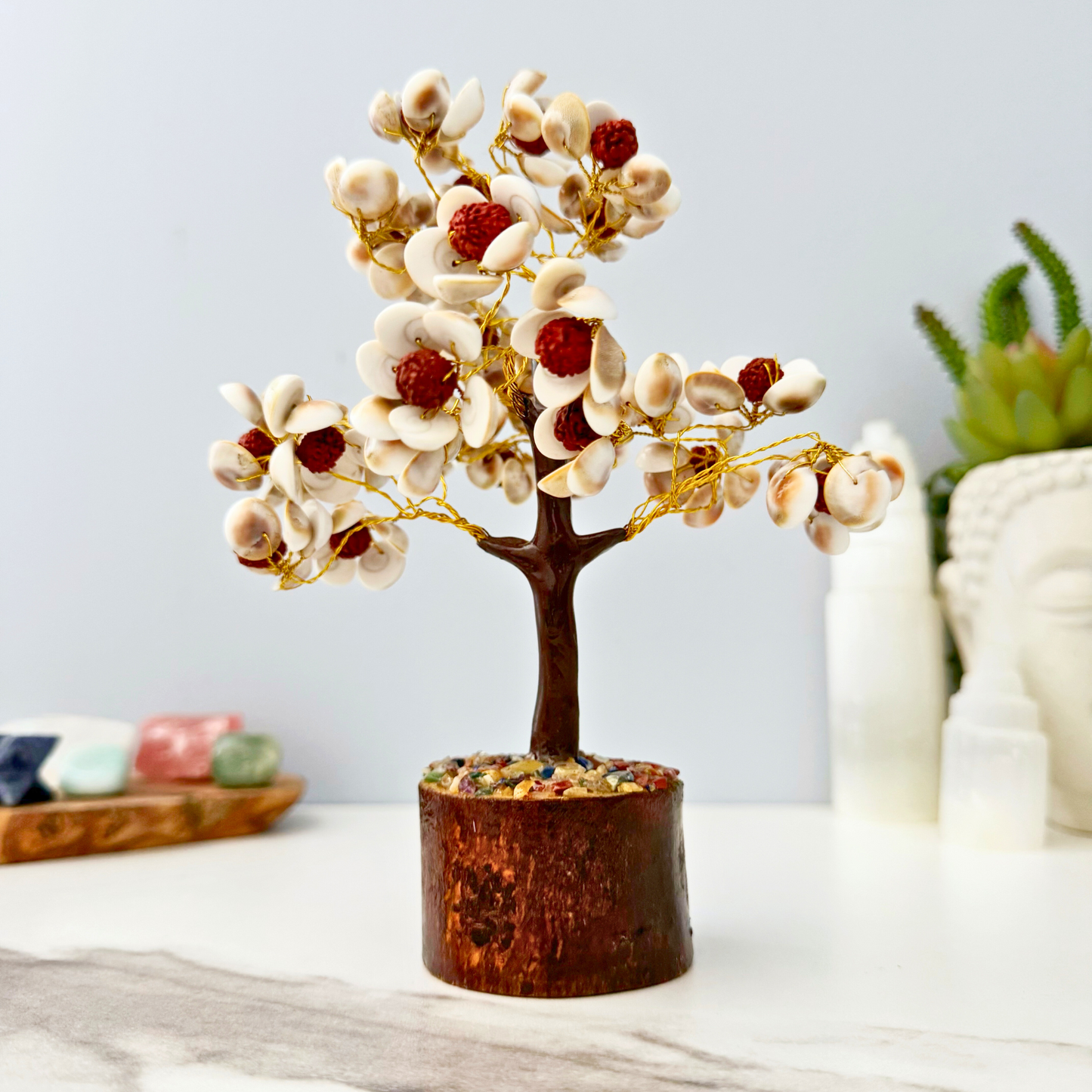 8" Shell & Rudraksha Gemstone Tree