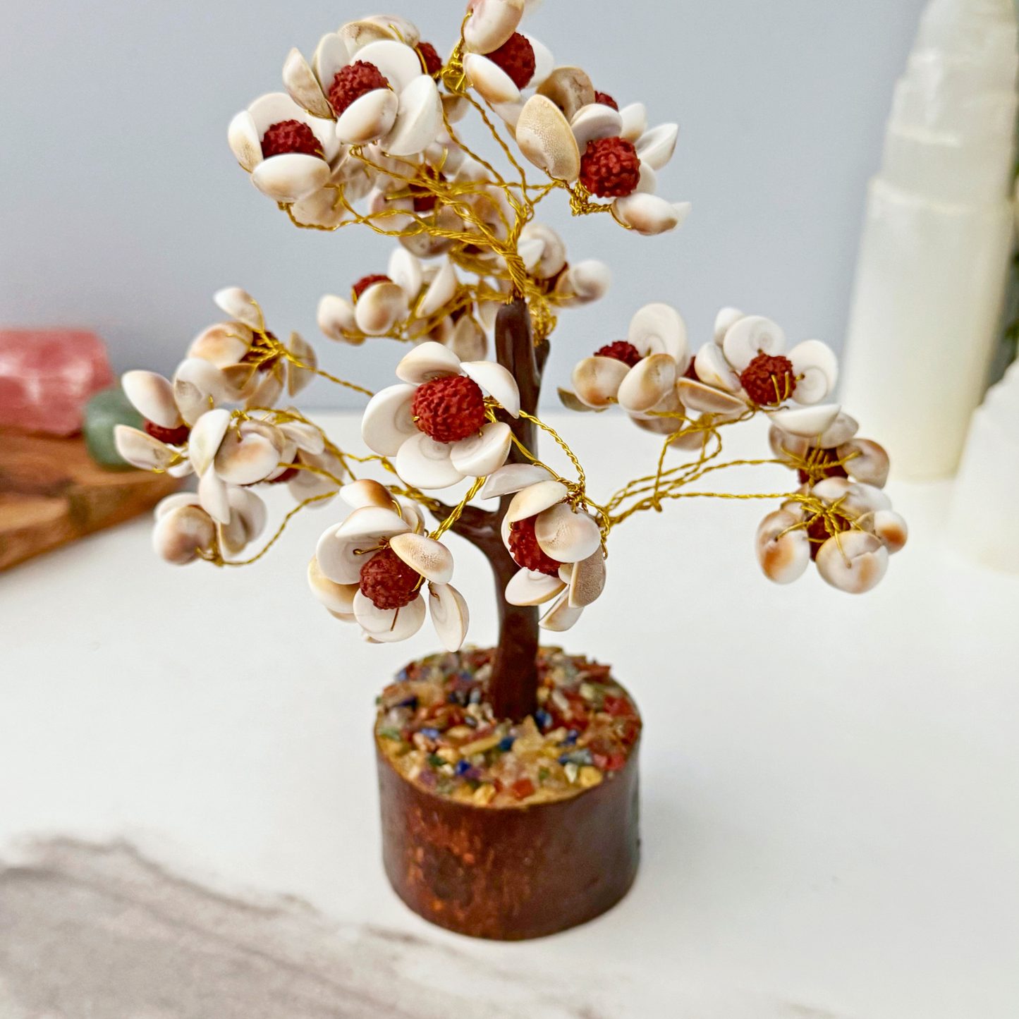 8" Shell & Rudraksha Gemstone Tree