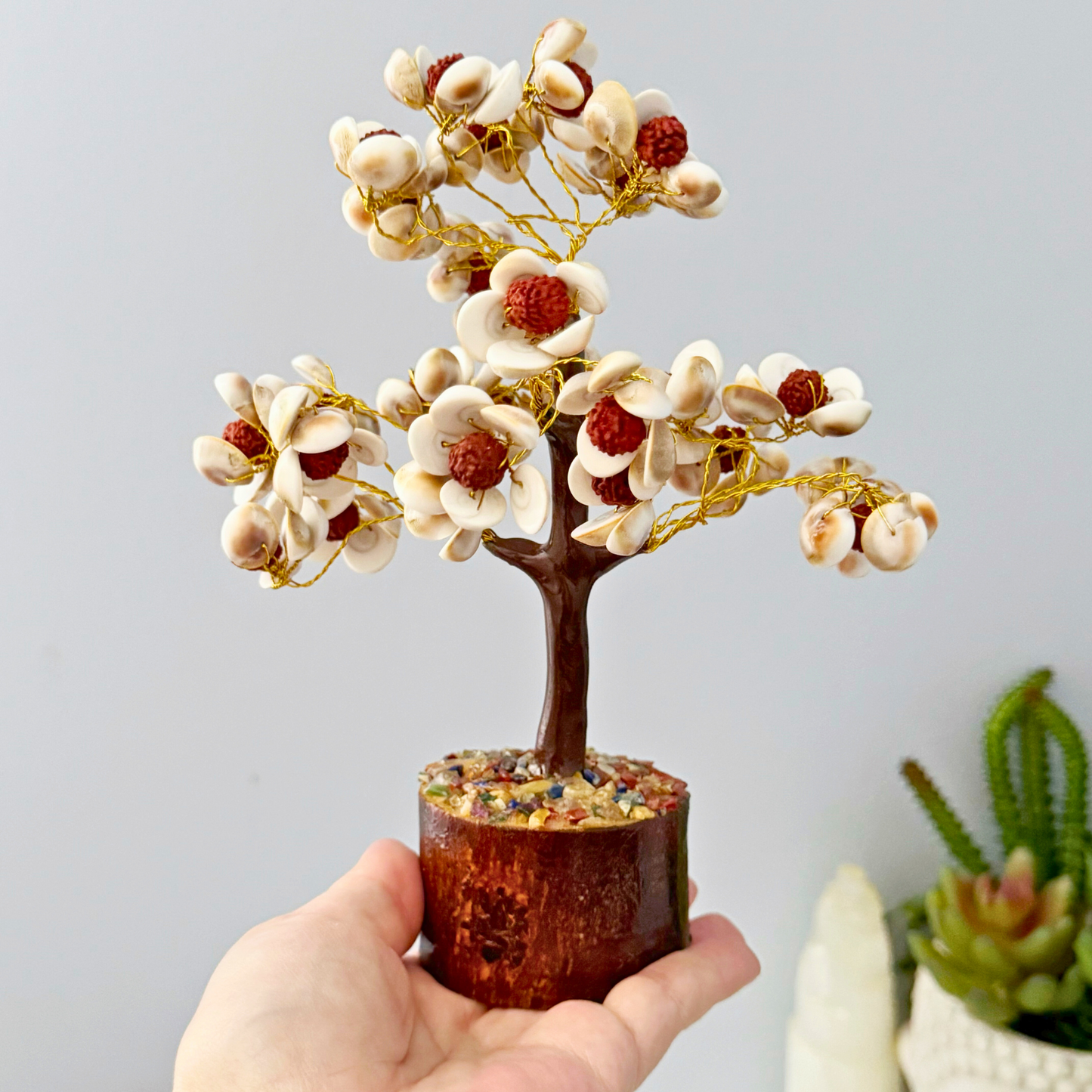 8" Shell & Rudraksha Gemstone Tree
