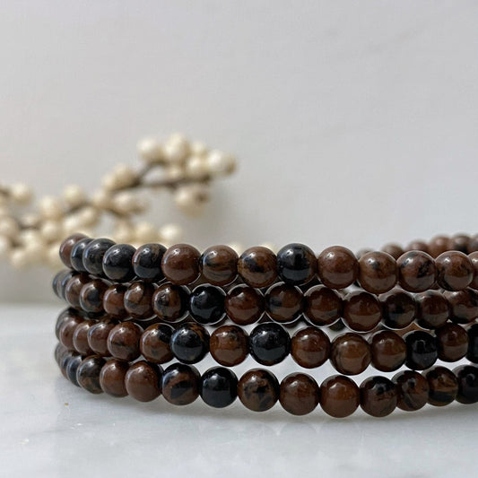 4mm Mahogany Obsidian Beaded Bracelet