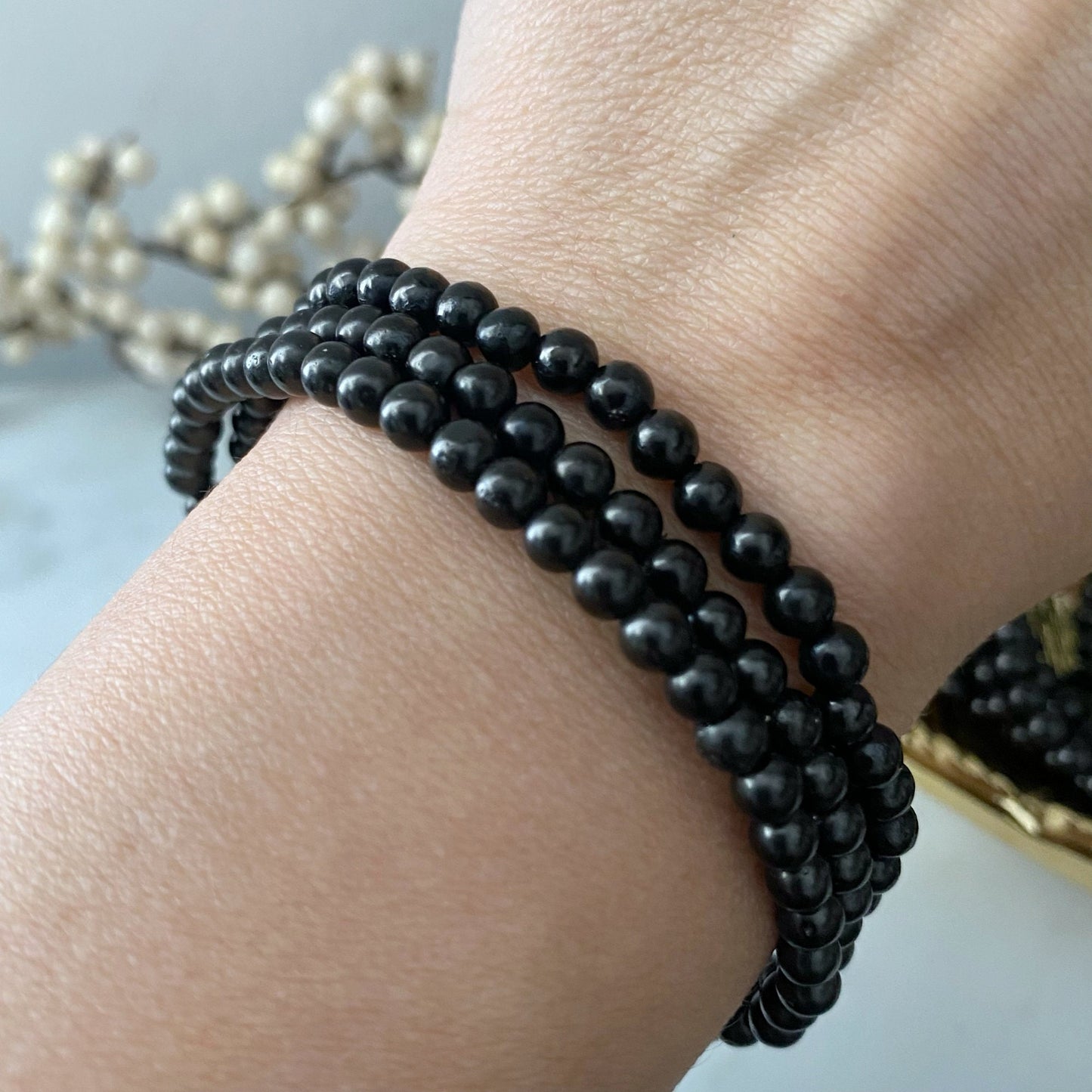 4mm Jet Beaded Bracelet