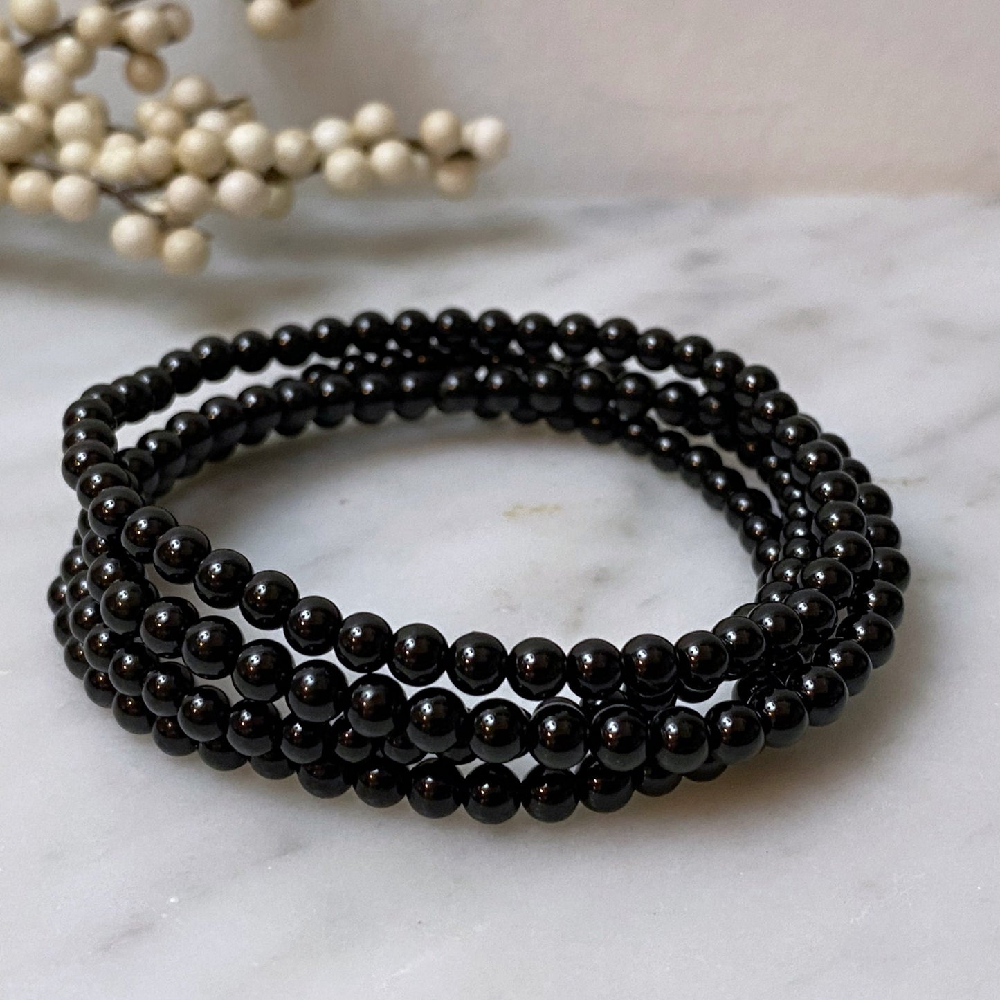 4mm Black Tourmaline Beaded Bracelet