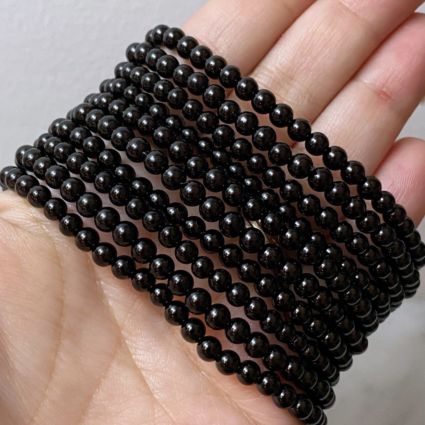 4mm Black Tourmaline Beaded Bracelet