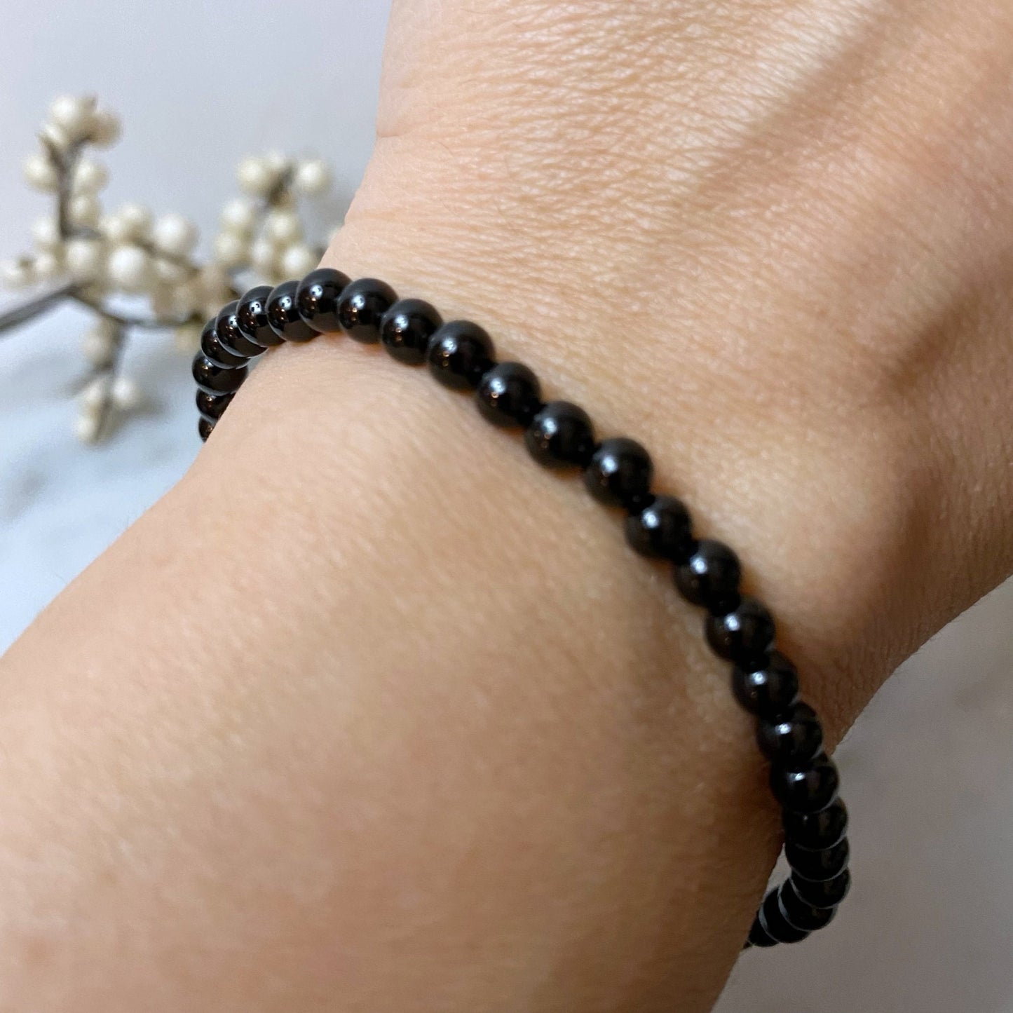 4mm Black Tourmaline Beaded Bracelet
