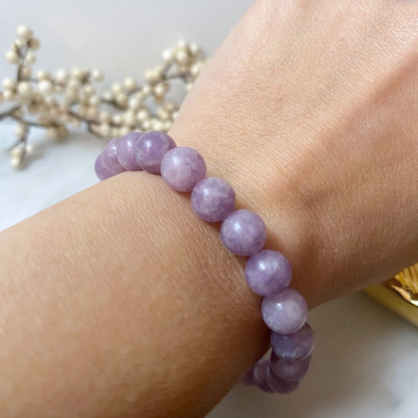 8mm Lepidolite Beaded Bracelet