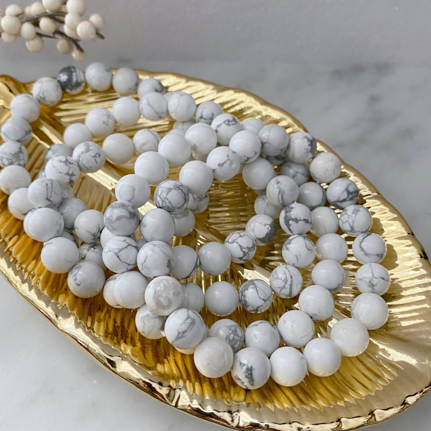 8mm Howlite Beaded Bracelet