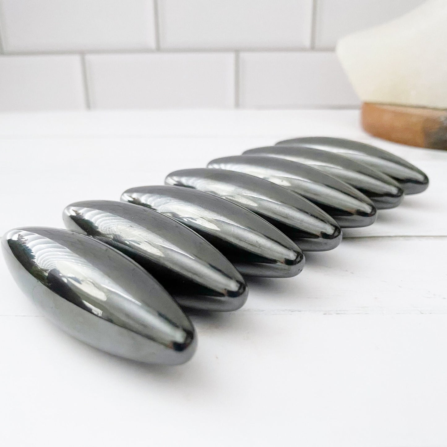 Hematite Rattlesnake Eggs - Elliptical Olive Zingers