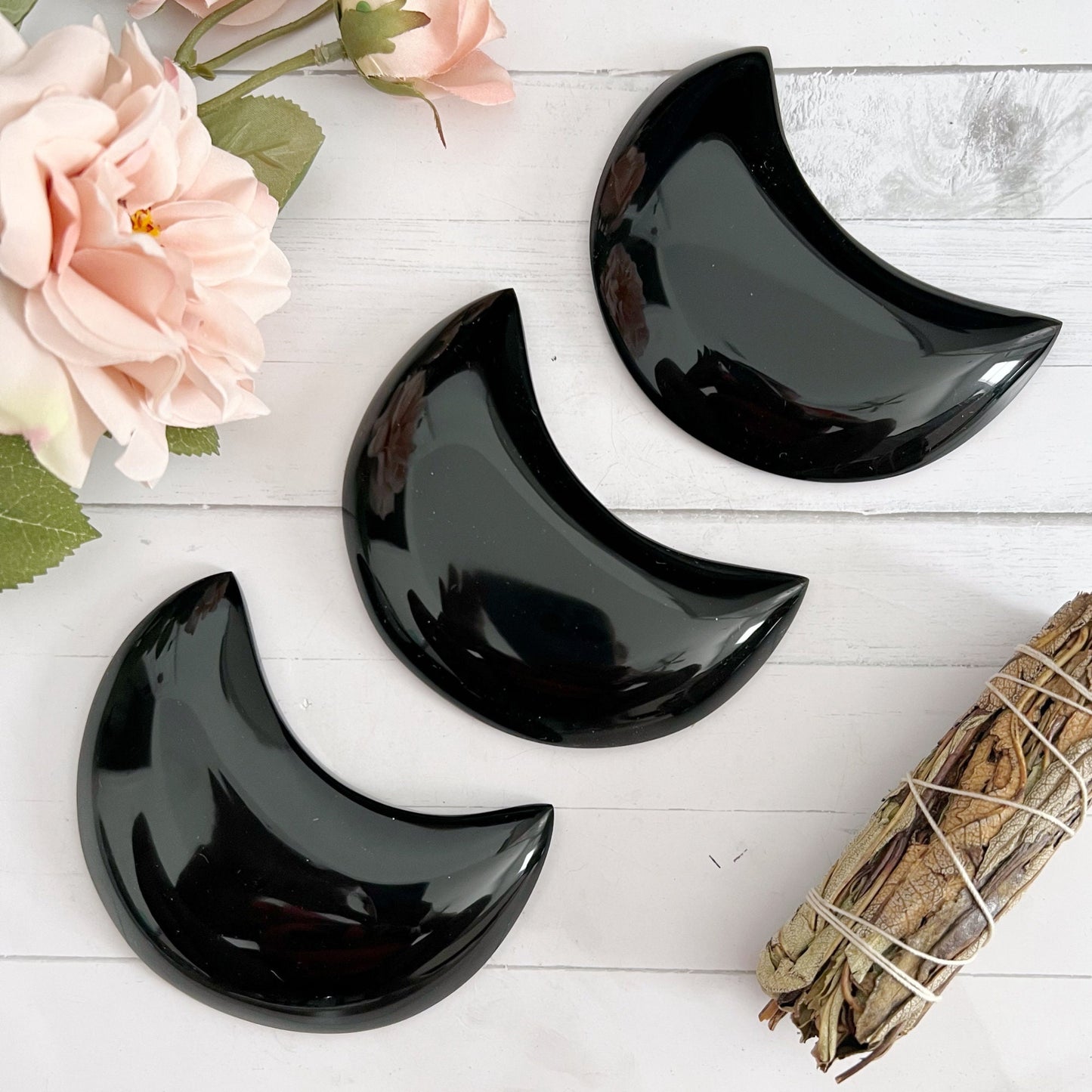 4" Obsidian Crescent Moon