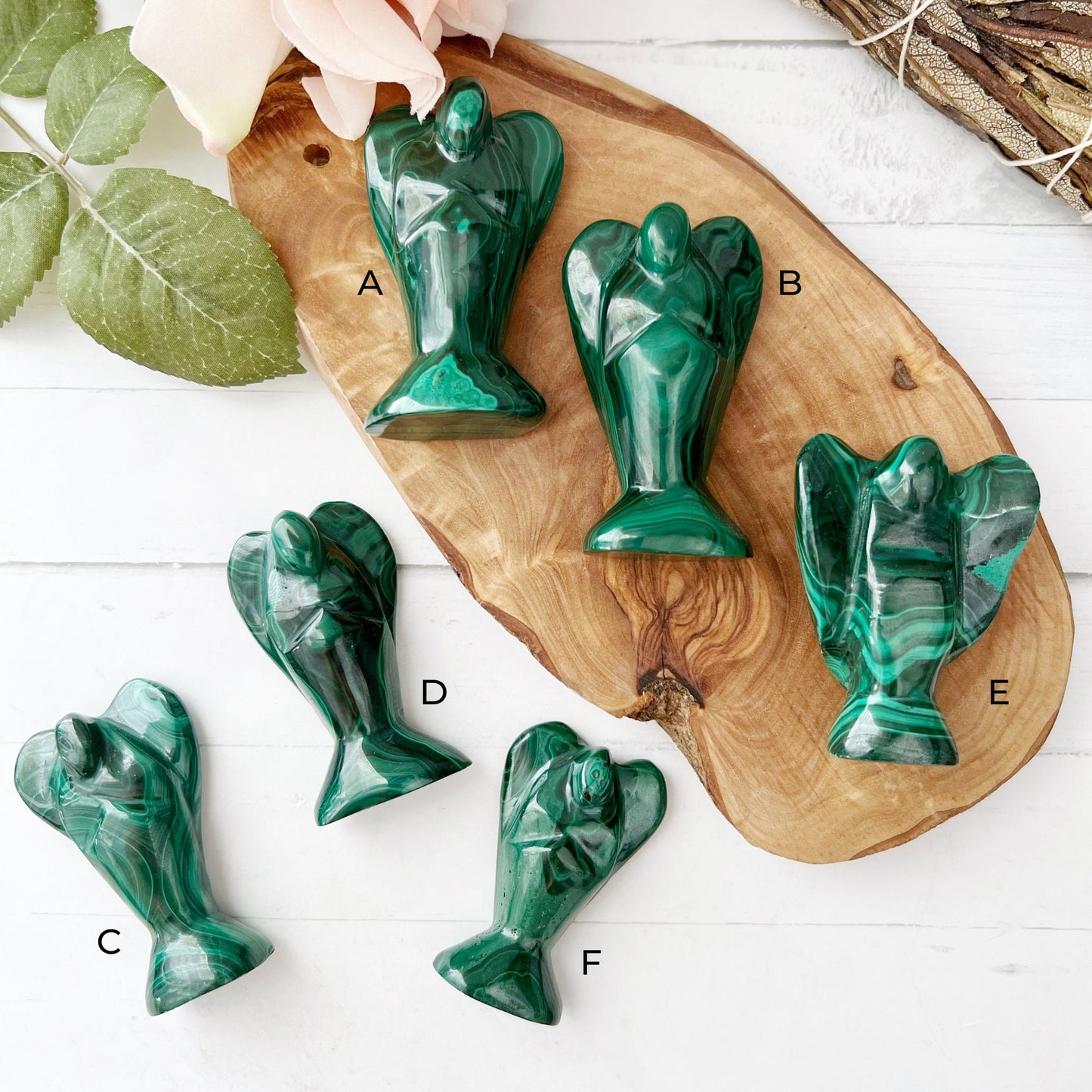 2" Genuine Malachite Angel