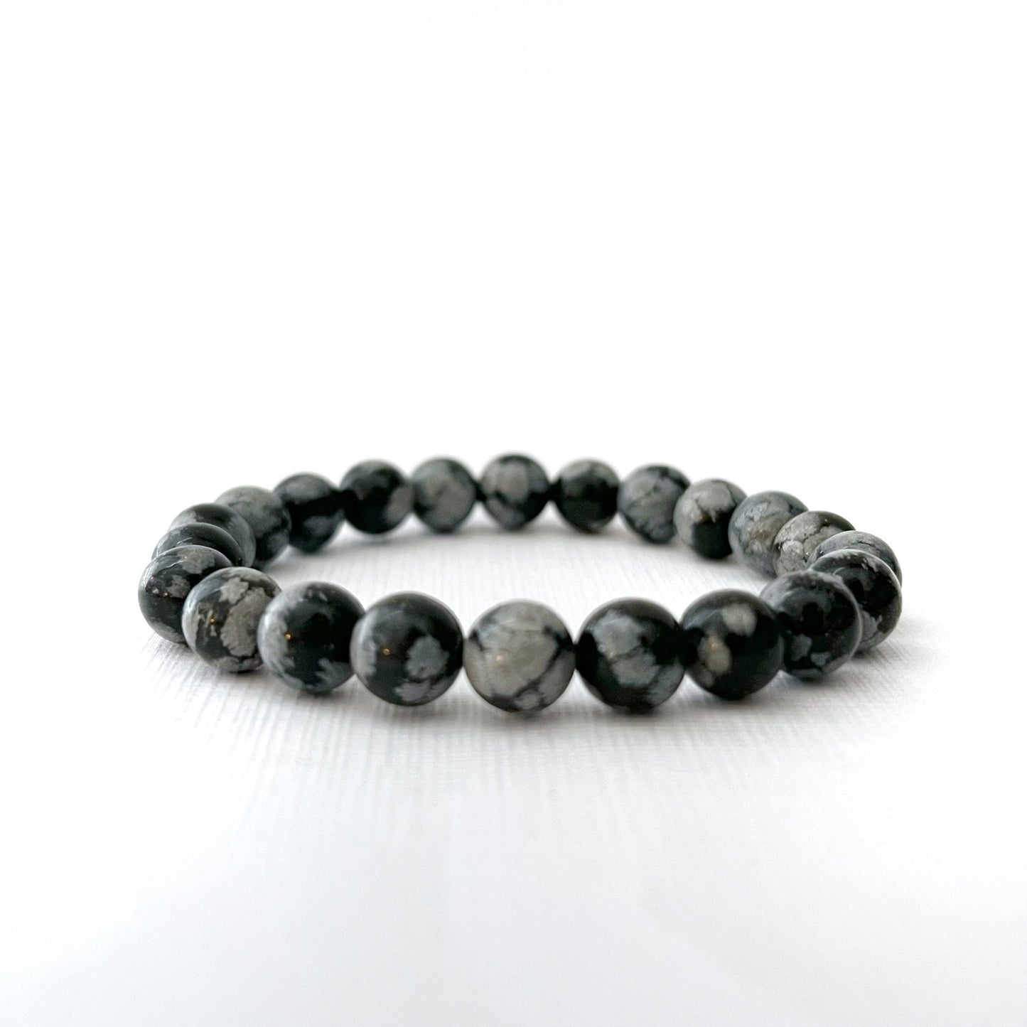 8mm Snowflake Obsidian Beaded Bracelet