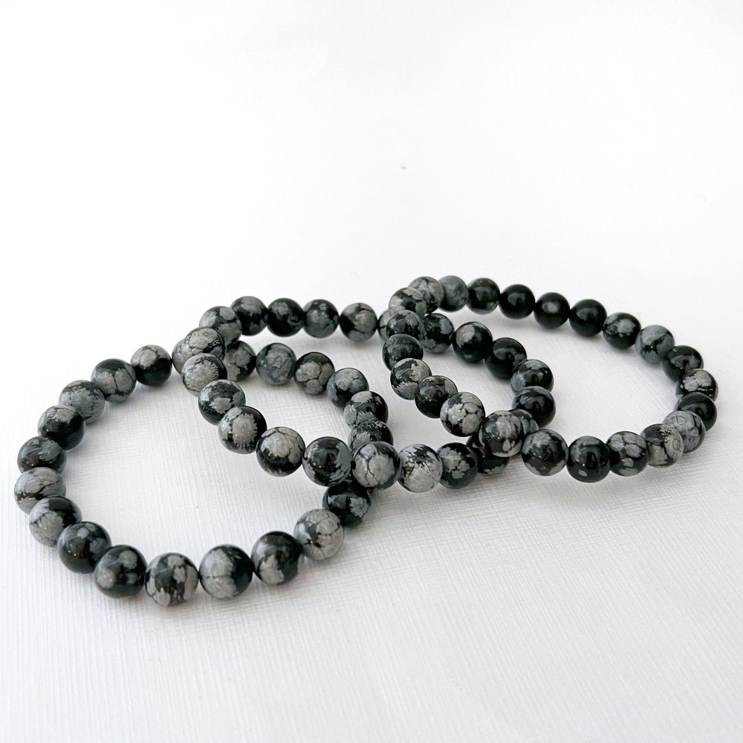 8mm Snowflake Obsidian Beaded Bracelet