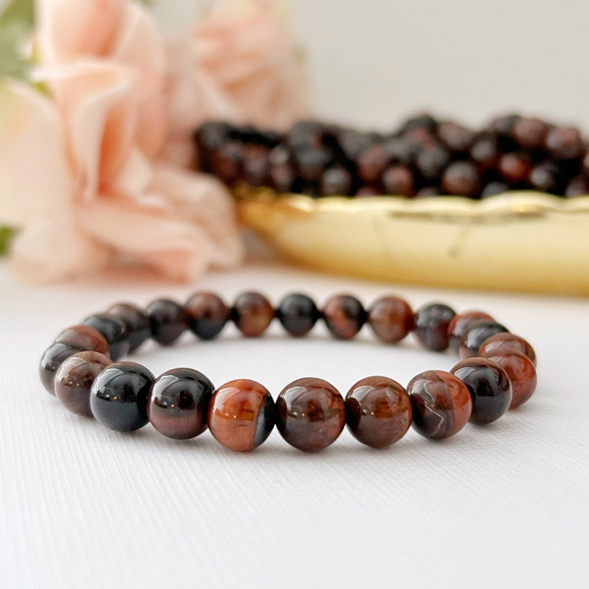 8mm Red Tiger Eye Beaded Bracelet The Stone Sanctuary