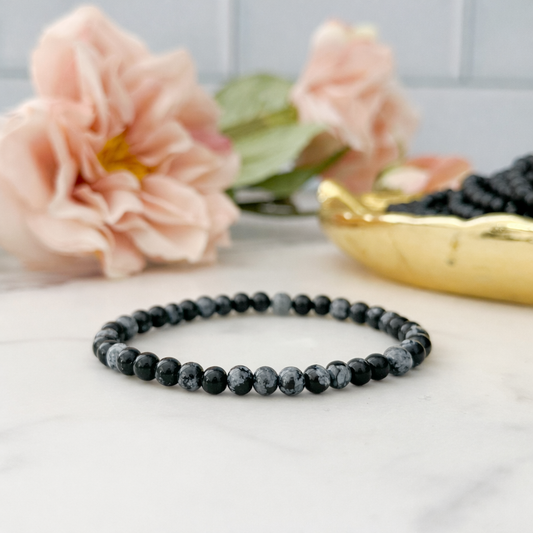 4mm Snowflake Obsidian Beaded Bracelet