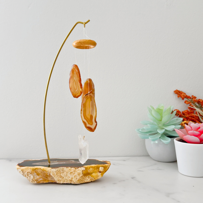 6" Carnelian & Sardonyx Agate Table Chime with Clear Quartz