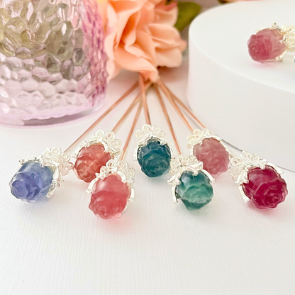 Rainbow Fluorite Rose Hair Pin