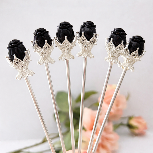 Black Obsidian Rose Hair Pin
