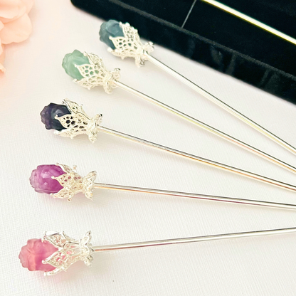Rainbow Fluorite Rose Hair Pin