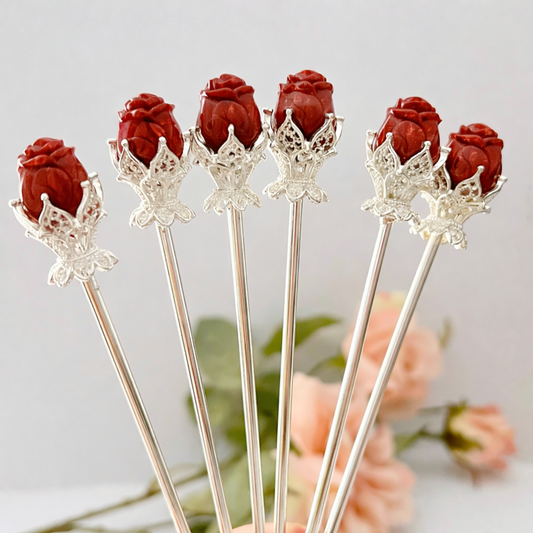 Red Jasper Rose Hair Pin
