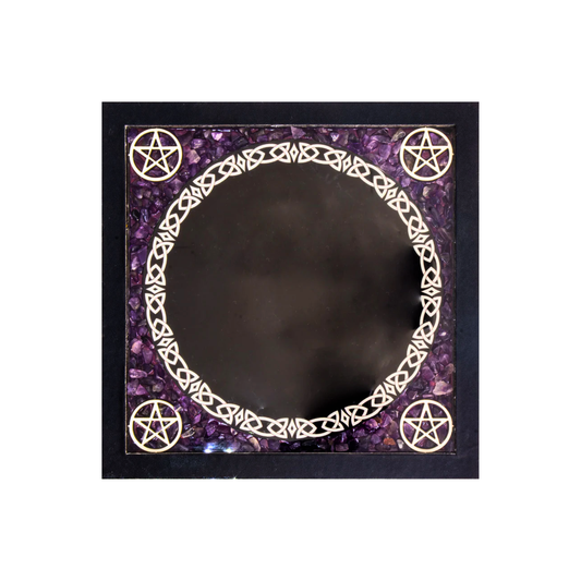 6.5" Black Obsidian Scrying Mirror with Amethyst